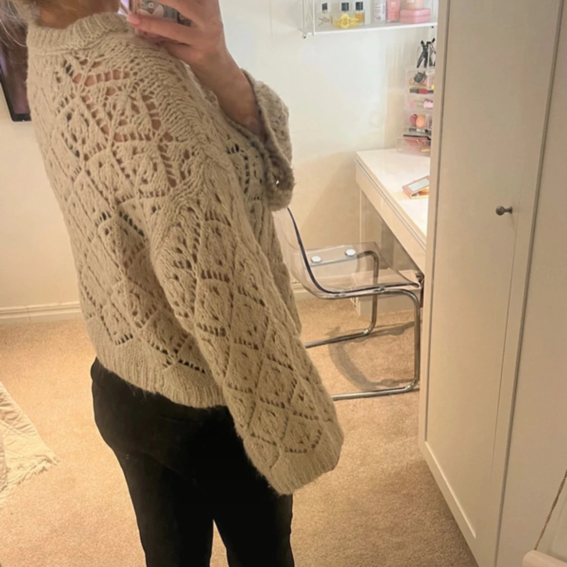  Beige stickad tröja med mönster - 2