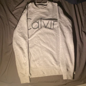 Grå Calvin Klein sweatshirt XS/1p - Snygg grå sweatshirt från Calvin Klein i storlek XS. Tröjan har ett stort tryck med Calvin-loggan över bröstet, rund halsringning och långa ärmar. Tillverkad i mjuk bomullsmix som är skön att ha på sig hela dagen.