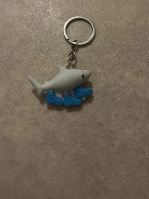 Ingen väst på bilderna - Bilderna visar en nyckelring med en haj som har blå skor, ingen väst syns.