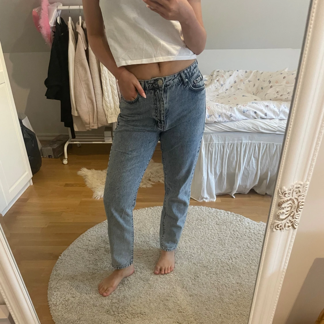 Blå högmidjade raka jeans - 1