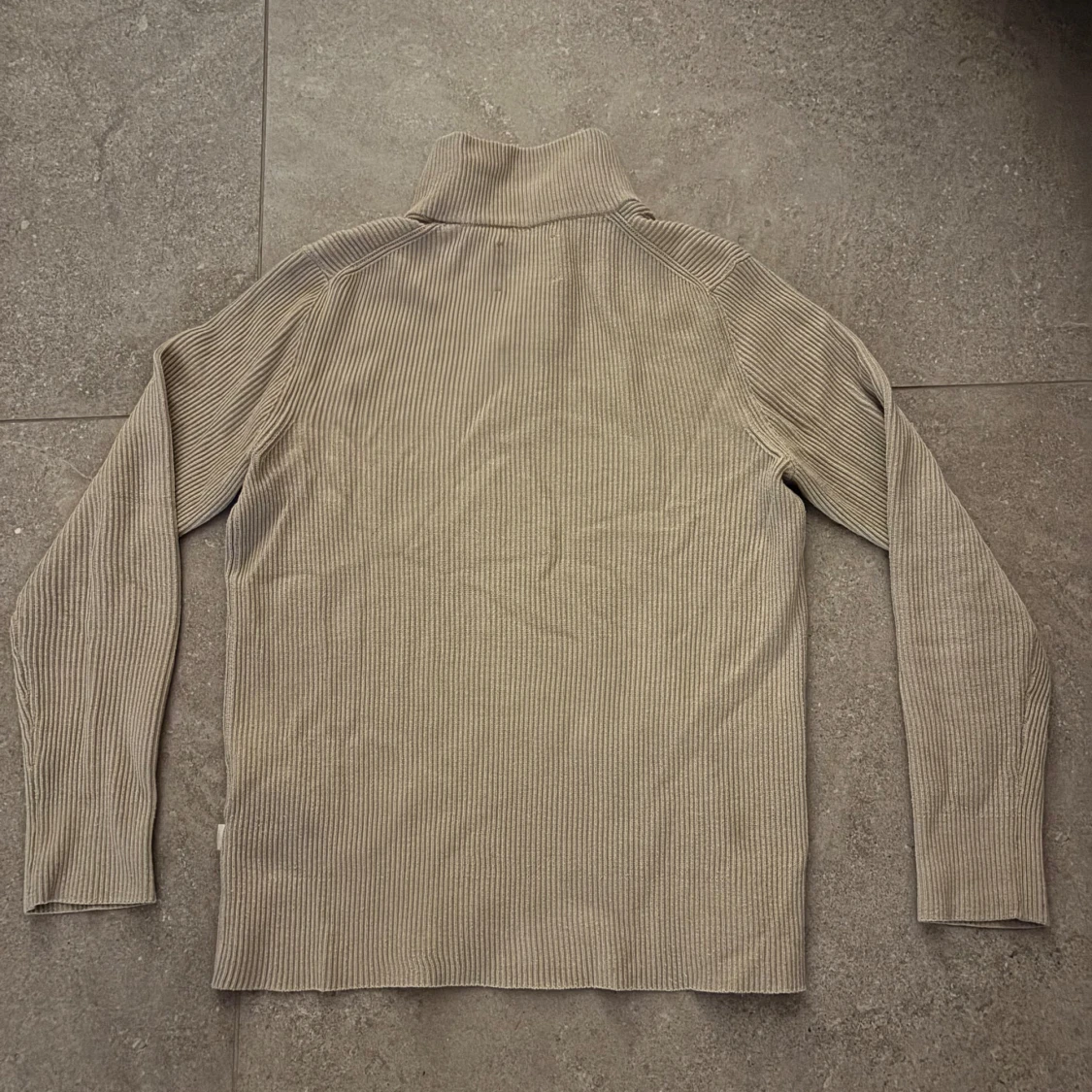Jack and Jones beige ribbad half zip tröja  - 1