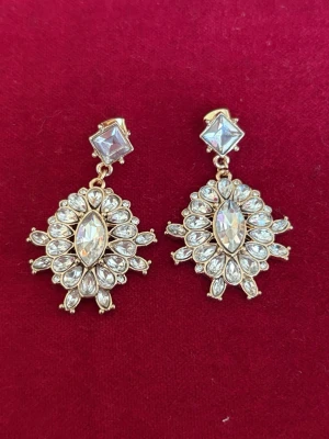 Elegant örhängen 🌼 -  ett par glittriga örhängen med guldtonad metall och färg ändras inte de är oanvänd 