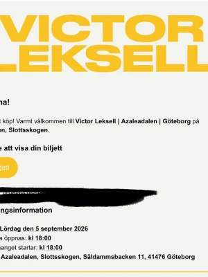victor leksell konsert  - 1 vanlig ståplats till victor leksells konsert 5 september 2026 i azaleadalen 