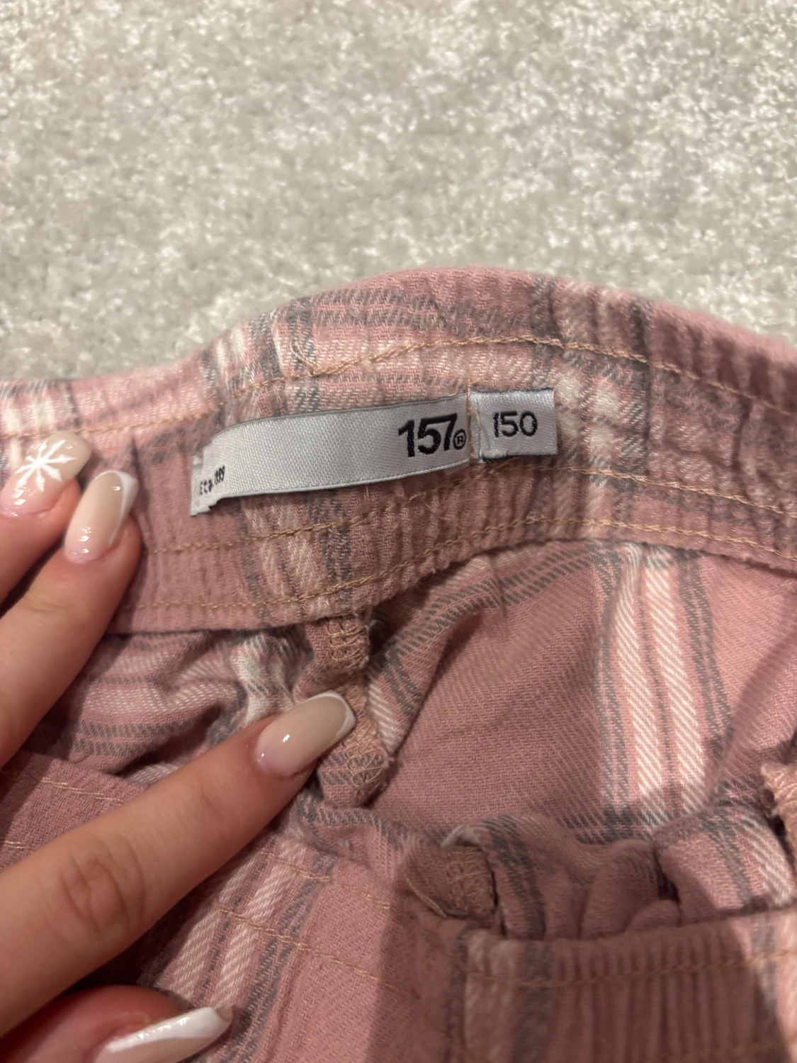 Rosa rutiga mjukisbyxor med snörning - 2