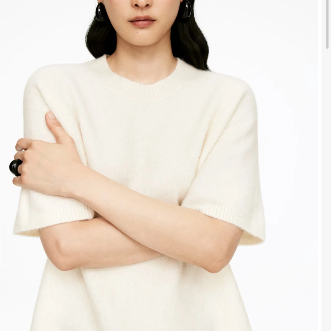 Vit stickad kortärmad tröja - 2