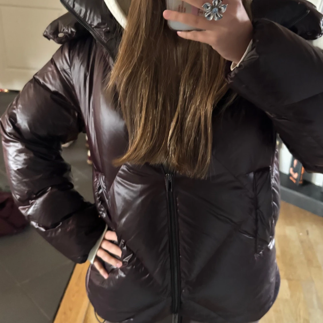 Vinröd pufferjacka Massimo Dutti - 1