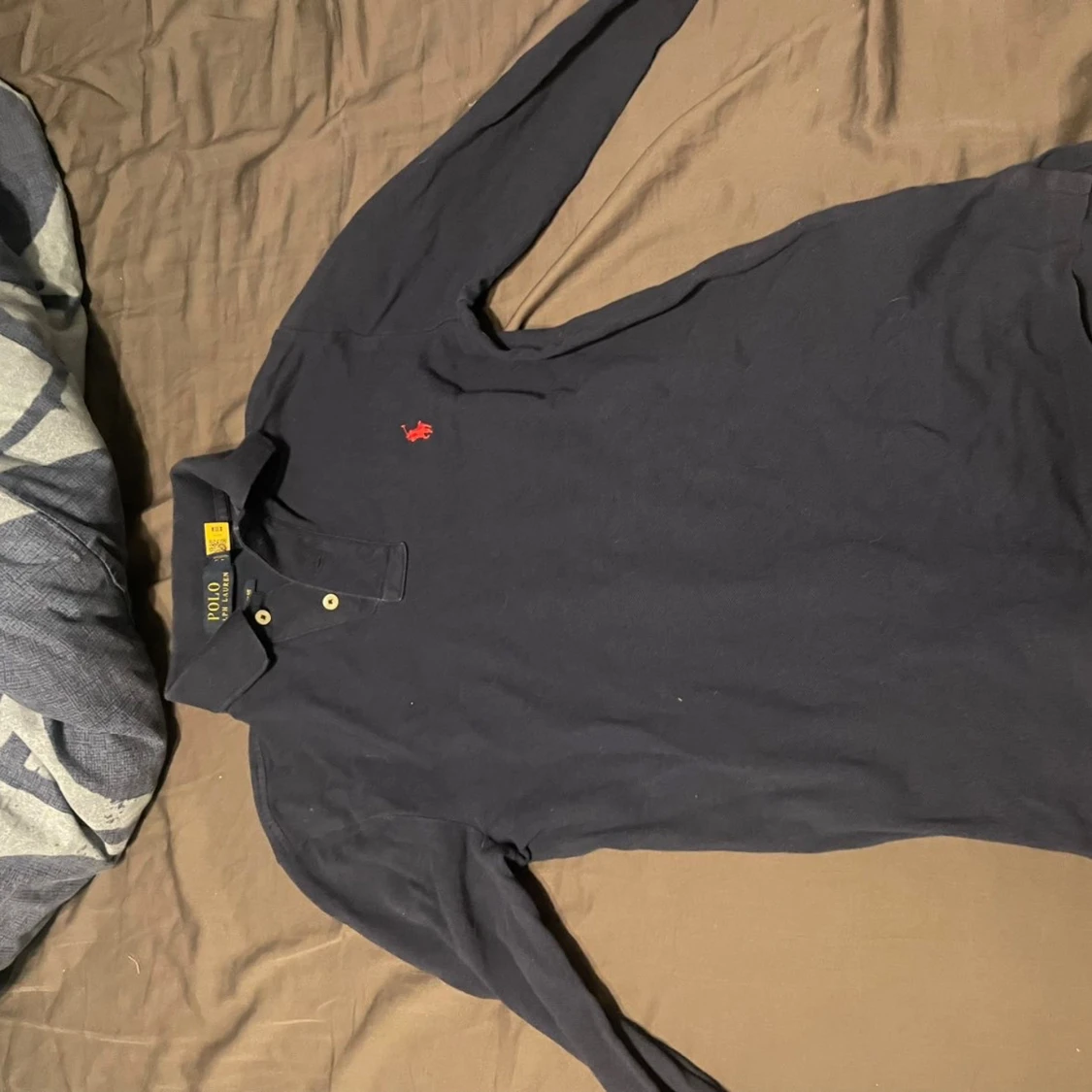 Mörkblå långärmad pikétröja Polo Ralph Lauren