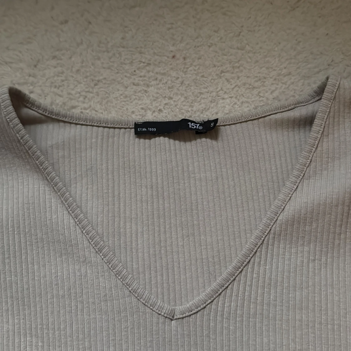 Beige ribbad långärmad tröja 157 - 2