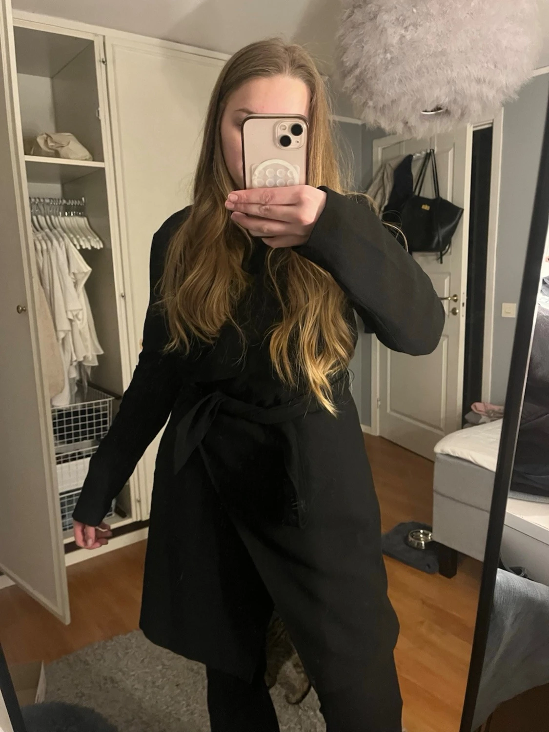 Svart kappa från ONLY med bälte - 1