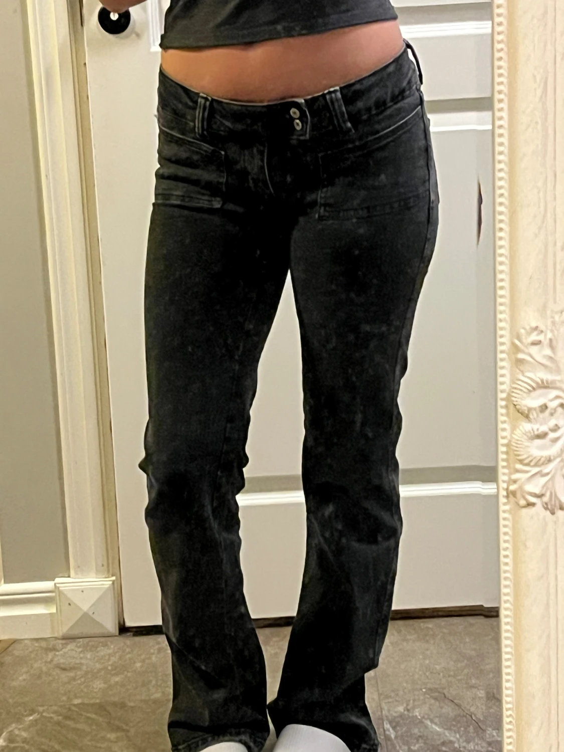 Svarta bootcut jeans låg midja - 1