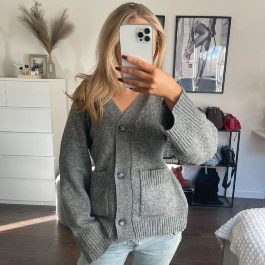 Grå kofta Sabrina i stickad ull