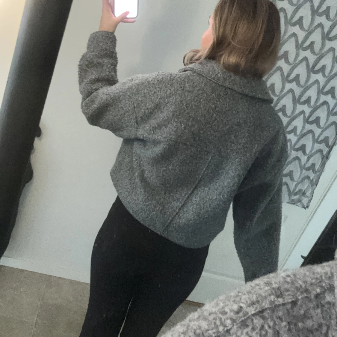 Grå teddyjacka med dragkedja - 1