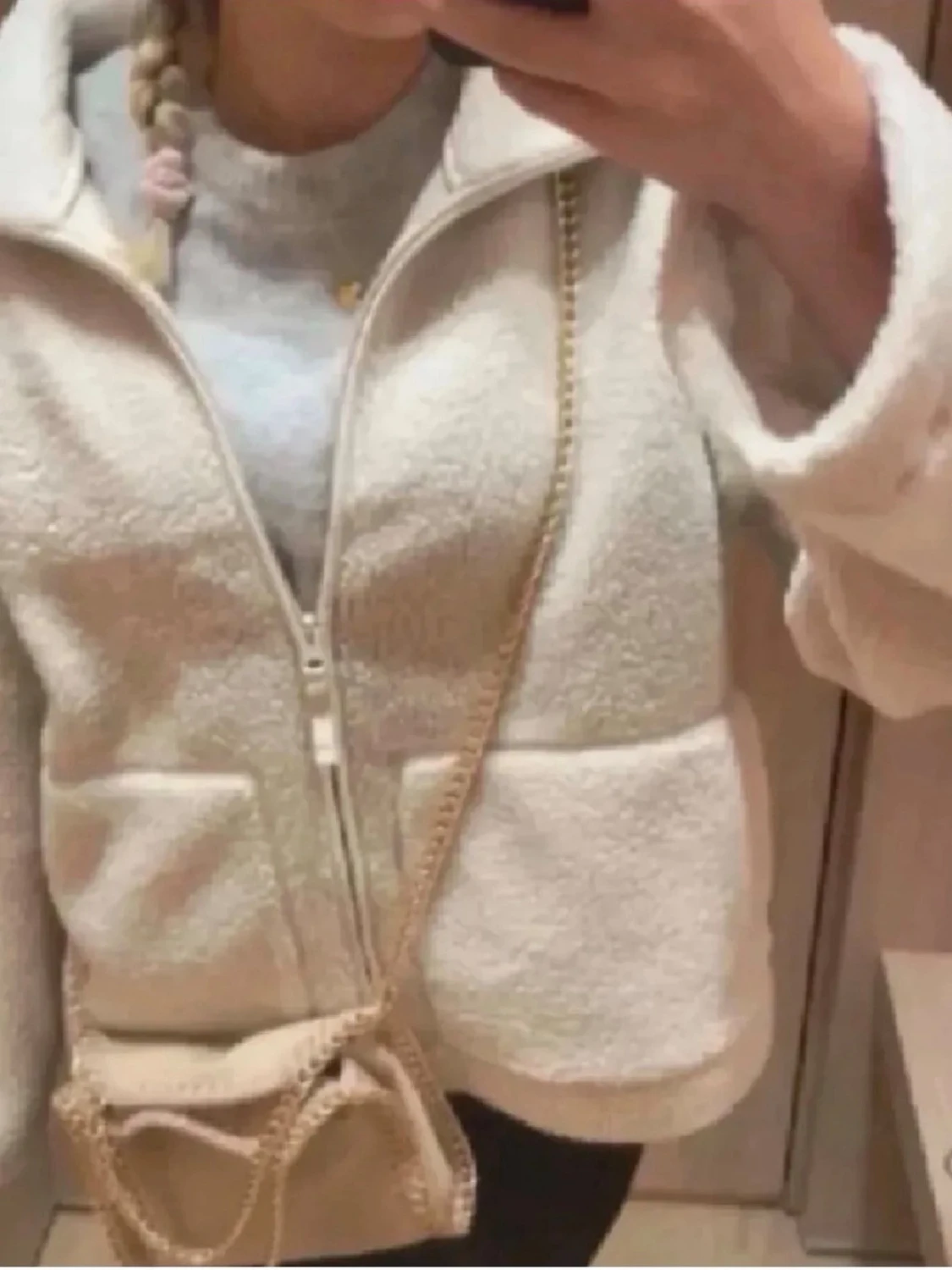 Beige teddyjacka med dragkedja