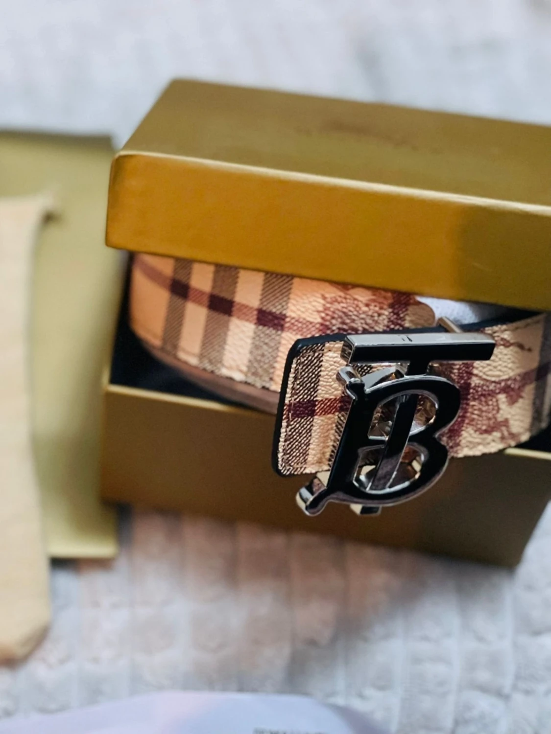 Rutig Burberry bälte med B-spänne - 1