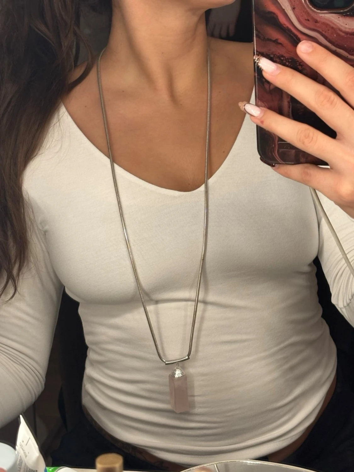 Silverig lång Kristall halsband