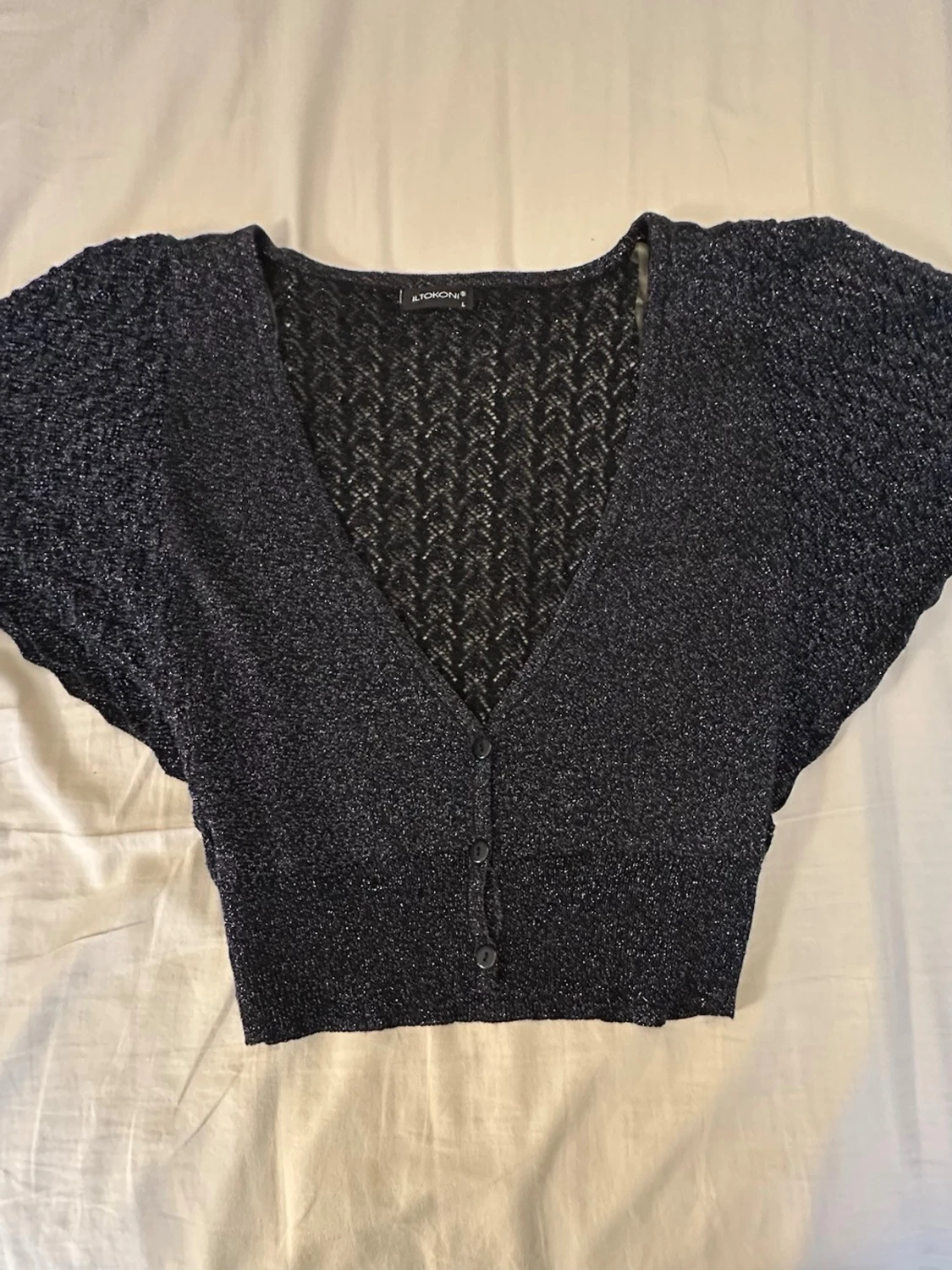 glittery cropped knitted cardigan