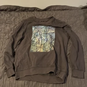Brun sweatshirt med grafiskt tryck från Ellos - Cool brun sweatshirt från Ellos med ett stort grafiskt tryck på bröstet som föreställer en stad i geometriska former. Tröjan har rund hals, ribbade muddar och långärmad passform. Perfekt för dig som gillar streetstyle och unika prints.