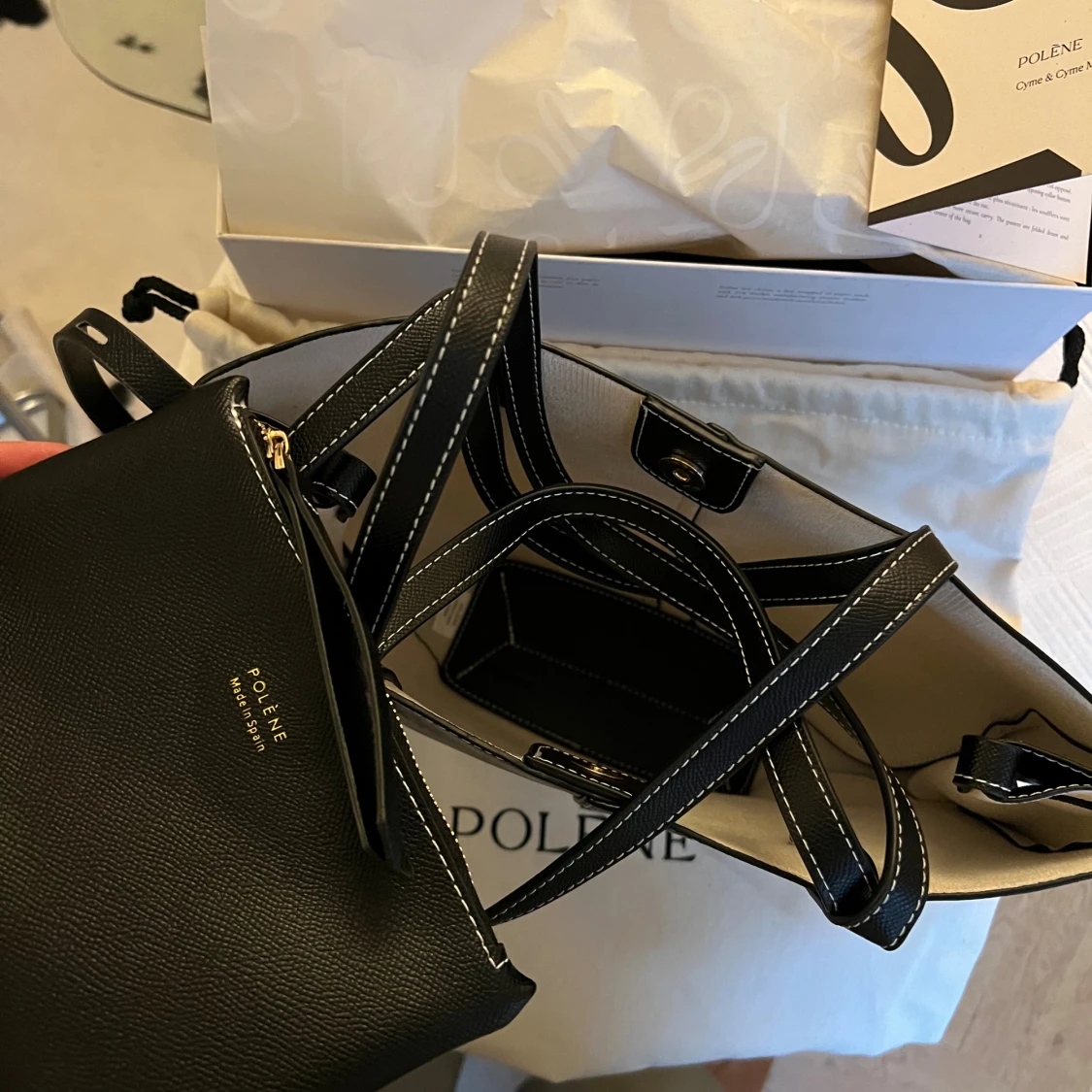 Svart Polène cyme mini väska - 3