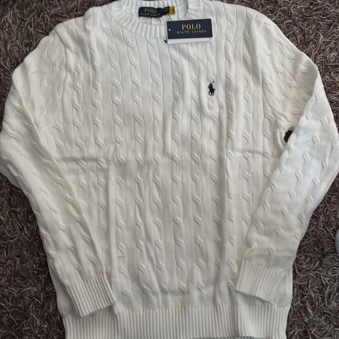 Vit kabelstickad tröja Polo Ralph Lauren