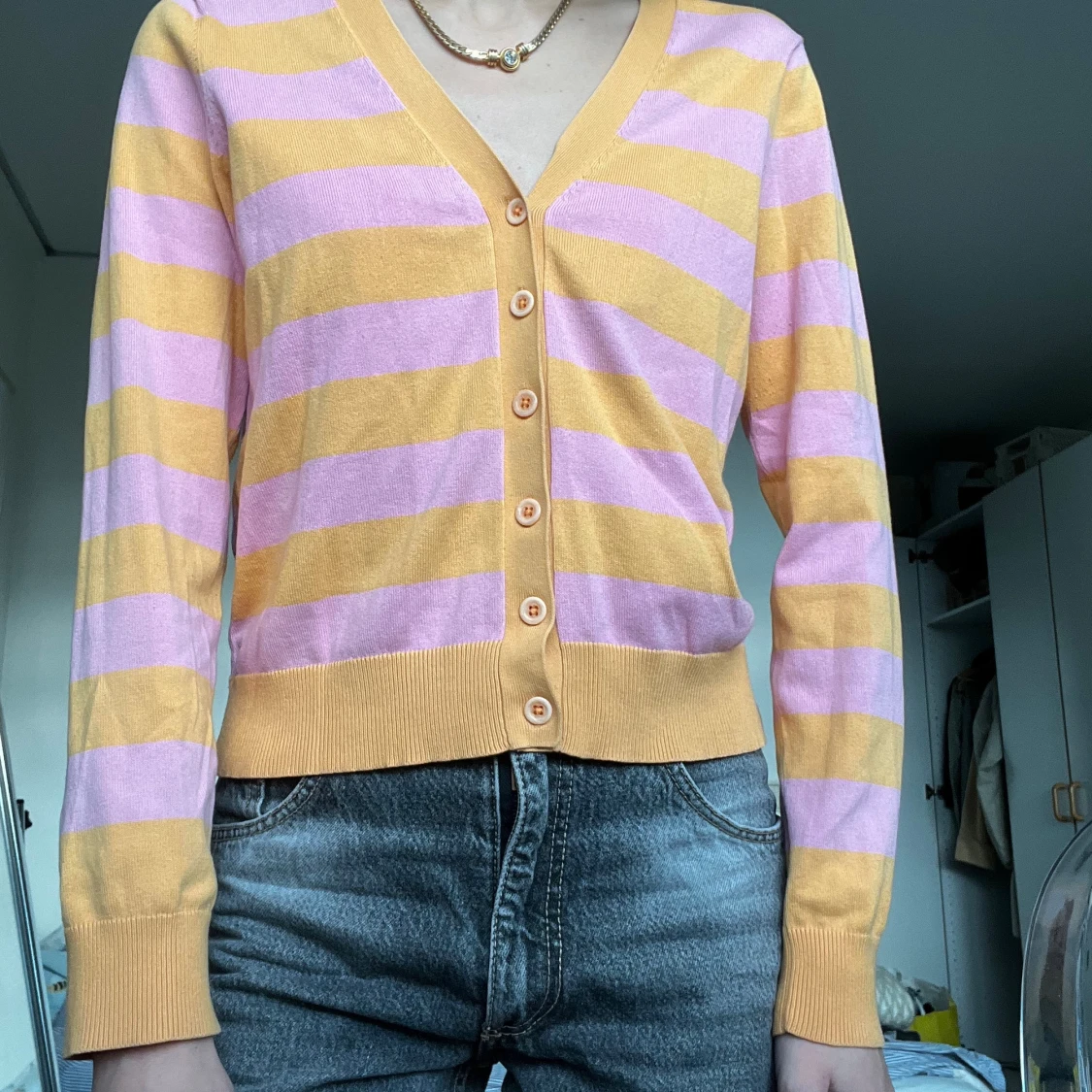 Randig kofta i gult och lila från Gant - 1