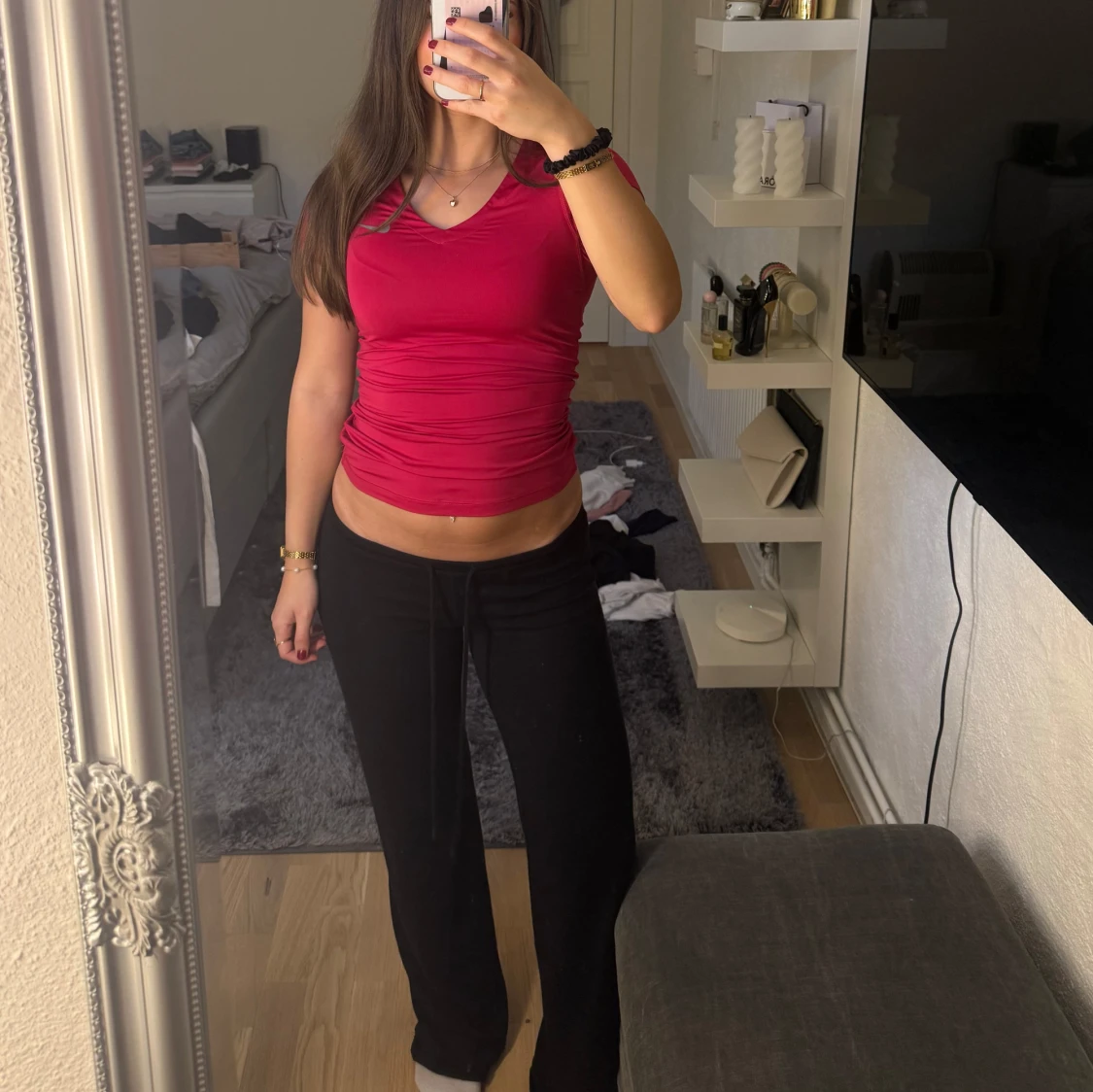 Röd/ rosa Nike träningstopp med v-ringning