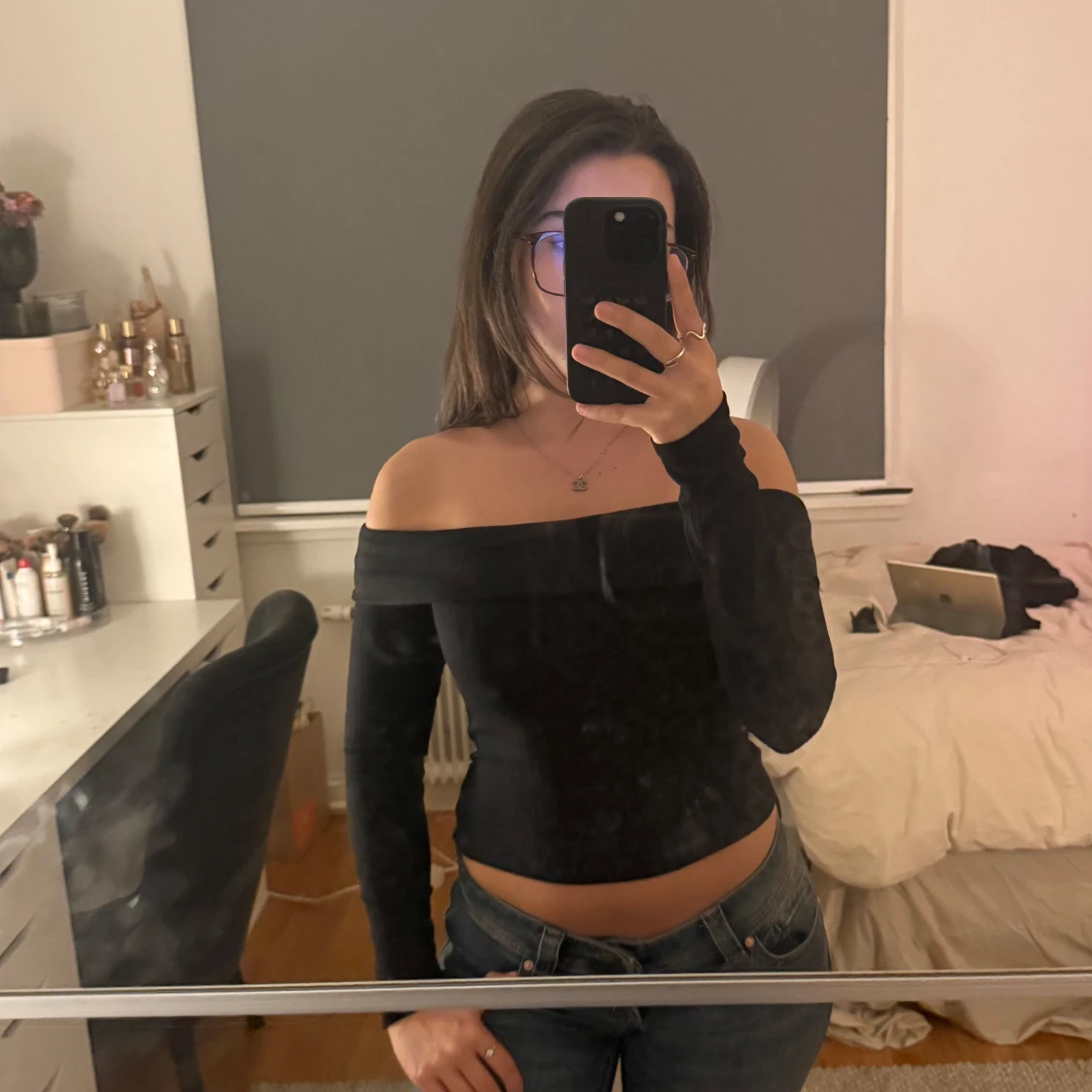 Svart offshoulder ribbad topp - 2