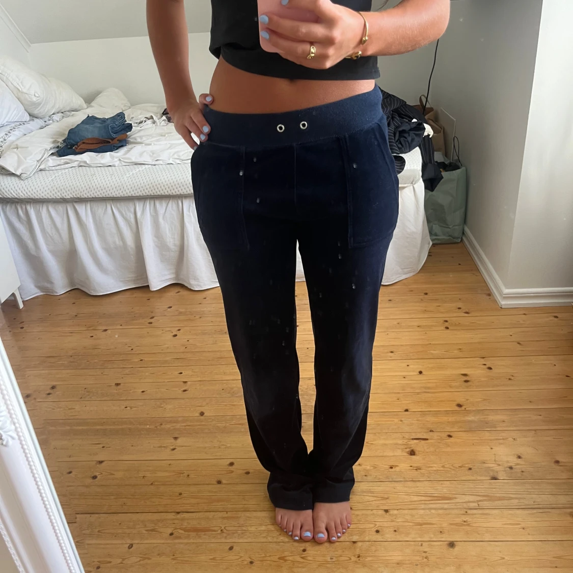 Mörkblå velourbyxor Juicy Couture  - 2