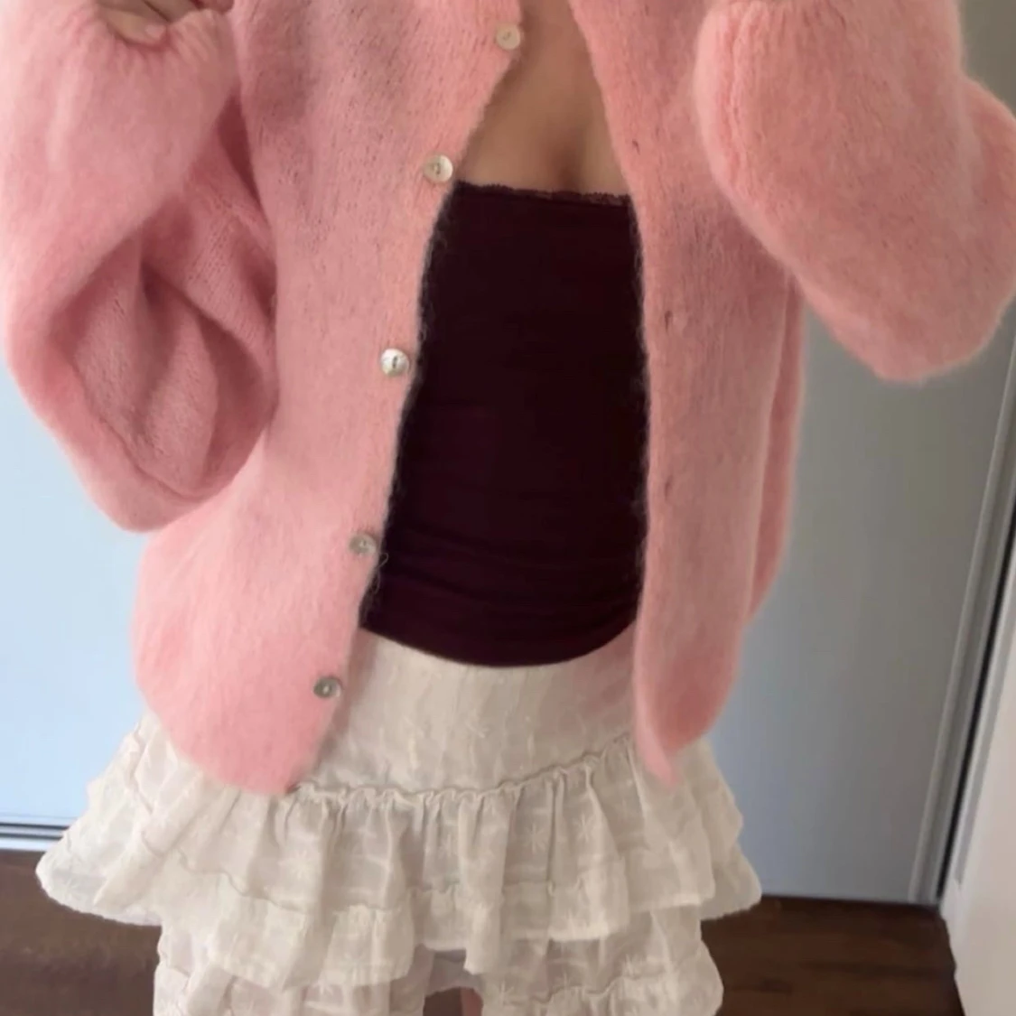 Ljusrosa mohair kofta från Design By Si  - 1