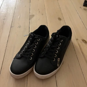 Svarta sneakers med dragkedja - Svarta sneakers med vita sulor och snygga silverfärgade dragkedjor på sidan. Skorna har snörning framtill och rund tå. Perfekta för en stilren och urban look.