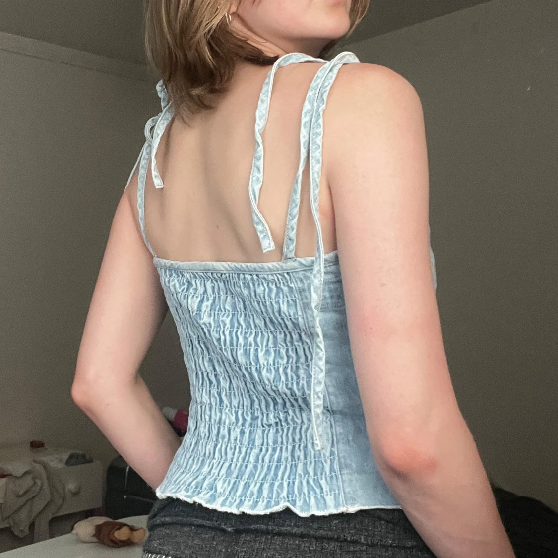  denim korsettopp med knytband - 1