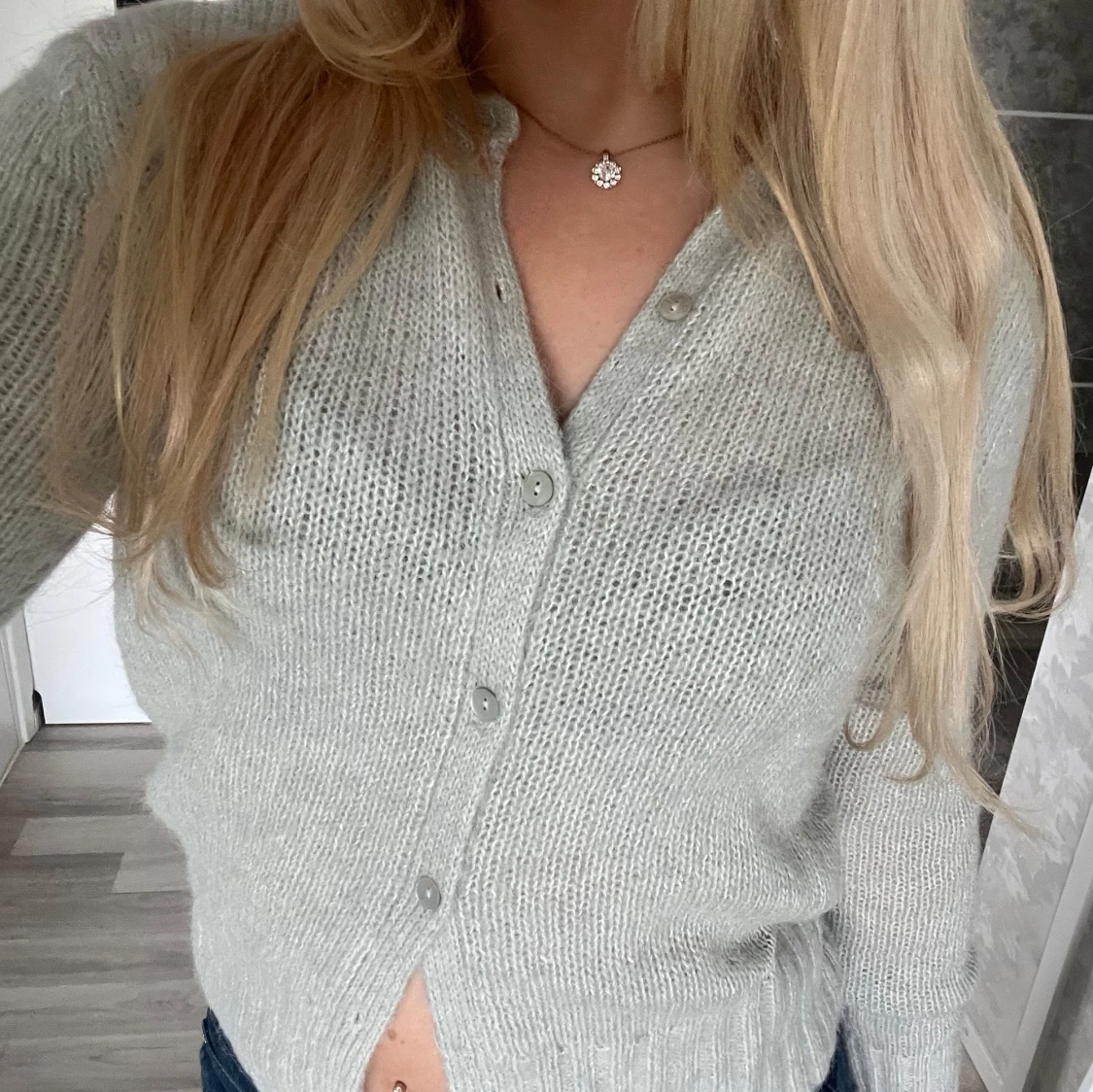 Ljusgrå stickad kofta Zara - 1