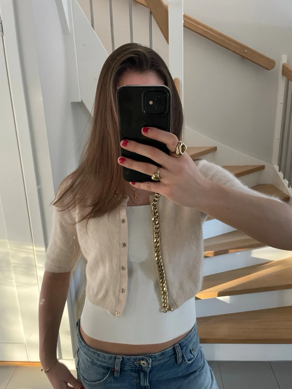 Kort beige stickad kofta