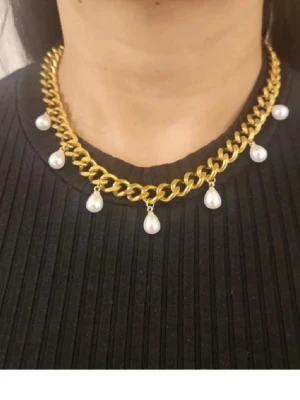 Pärl guld halsband - Gulligt trendigt halsband, lånad bild💞