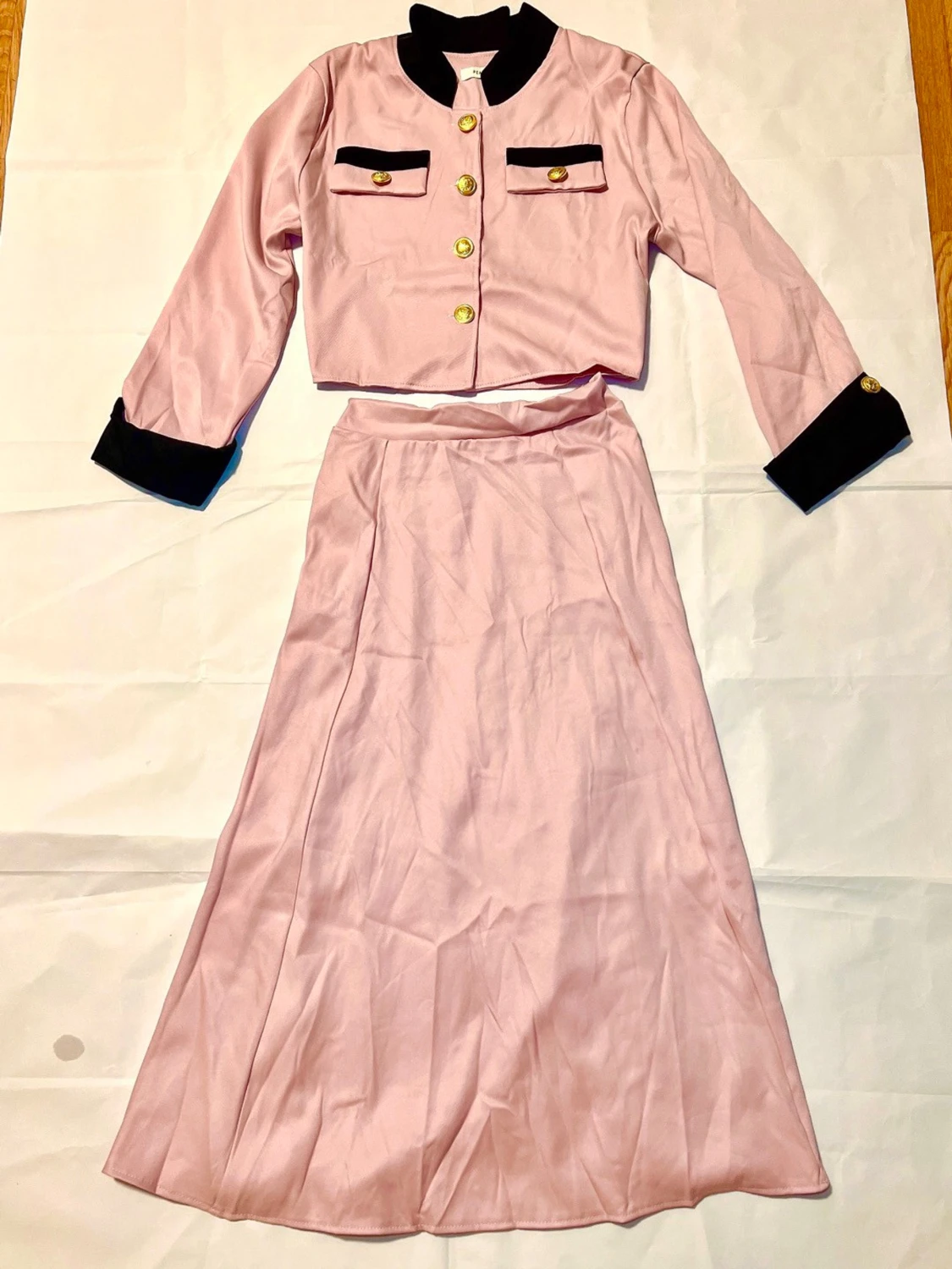 Set topp Ljusrosa och  långklänning med knappt  - 1