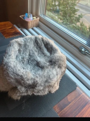 Grå pälsmössa med öronlappar - Säljer en fluffig grå pälsmössa med öronlappar som kan knytas under hakan. Mössan har en rund form och är tillverkad i mjuk pälsimitation som håller dig varm under kalla dagar. Perfekt för dig som vill ha en cool och mysig vinterstil.