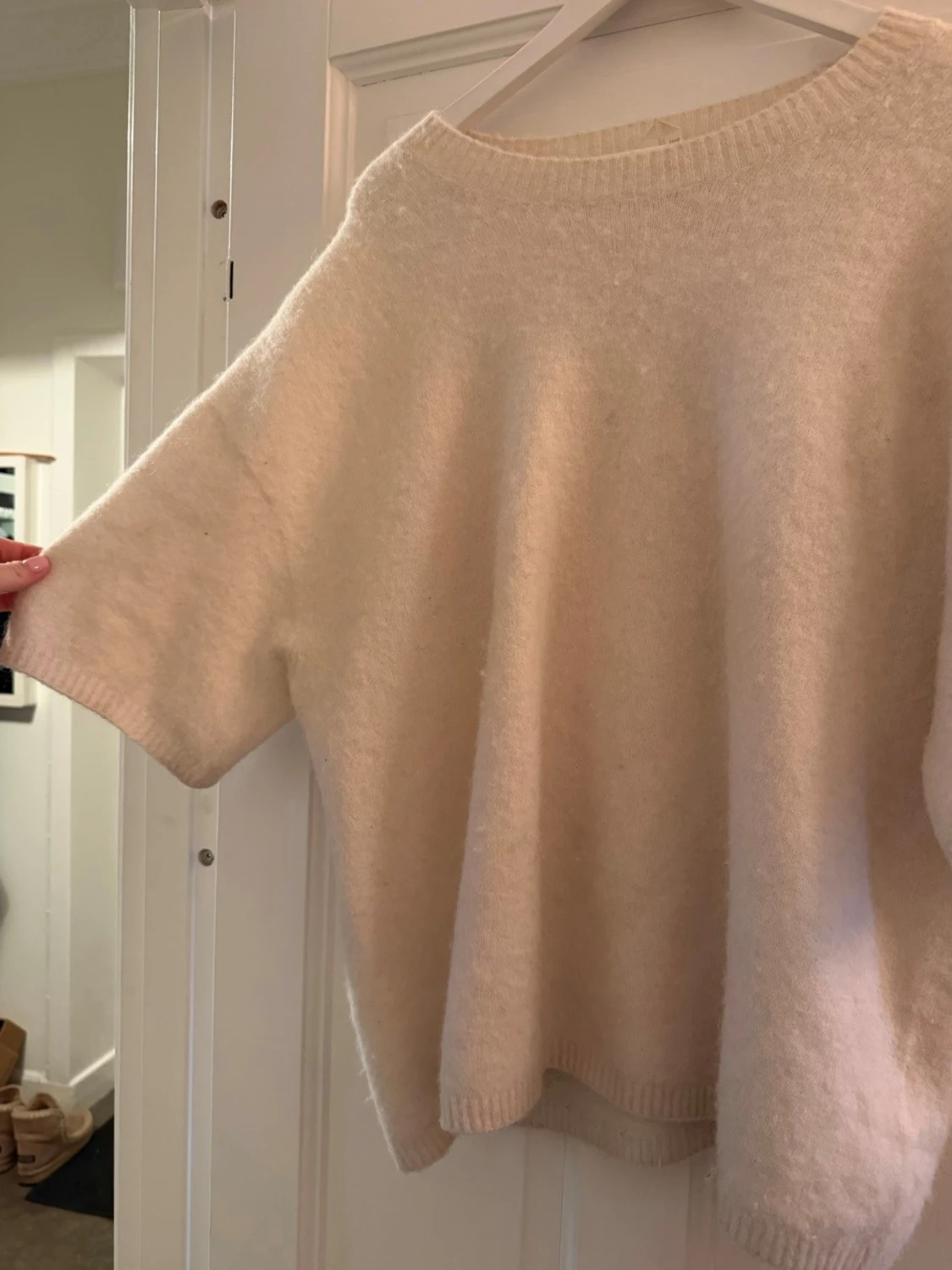 Ljusbeige oversized stickad tröja L - 1