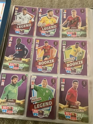 Samling av fotbollskort Panini - Säljer en grym samling fotbollskort från Panini med flera specialkort som Legend, Rookie, Jewel, Top Master och Golden Baller. Här finns stjärnor som Ronaldo, Haaland, Mbappé, Pedri och många fler. Perfekt för dig som vill boosta din samling med unika och sällsynta kort!