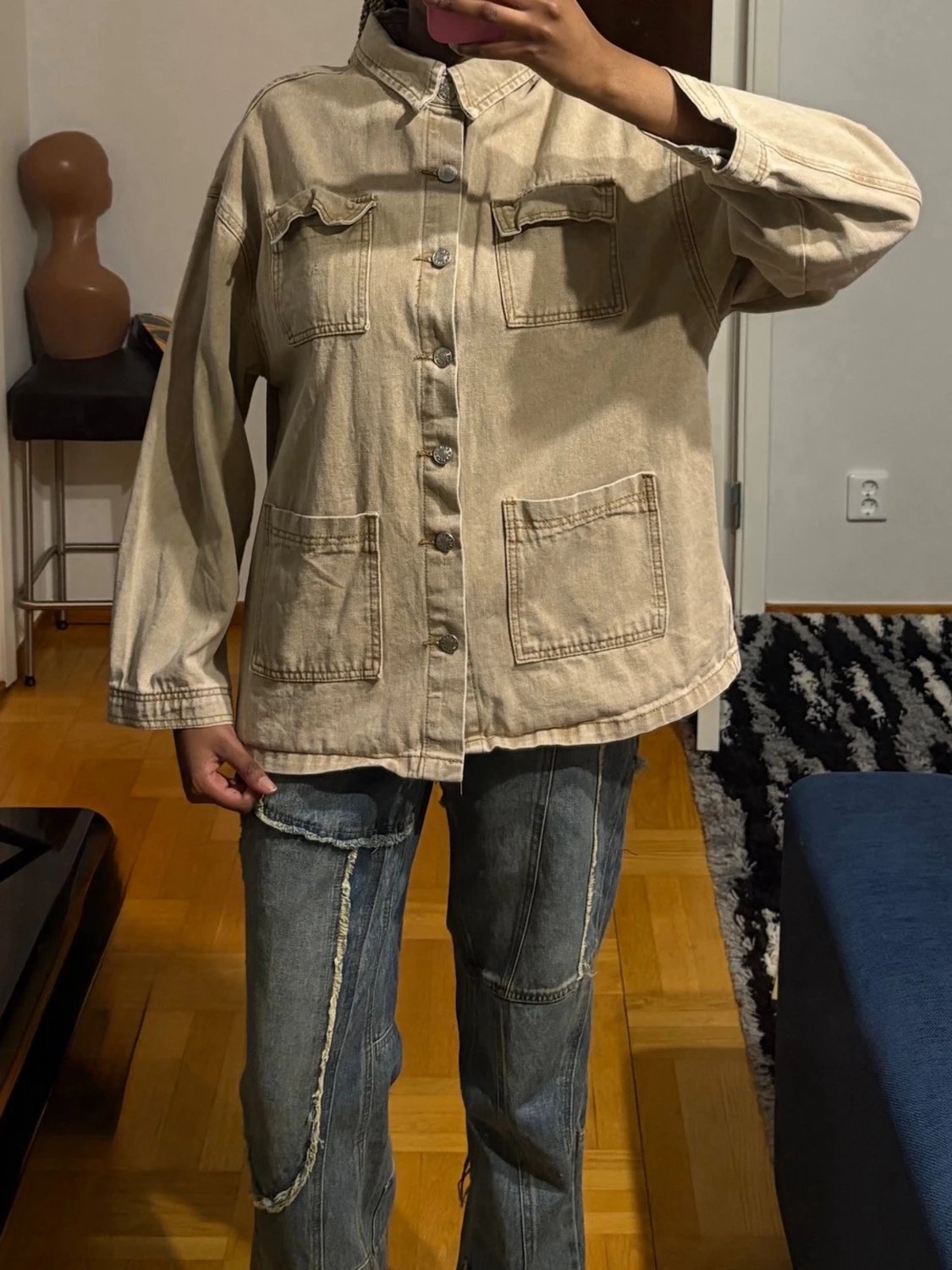 Beige oversized jeansjacka - 1