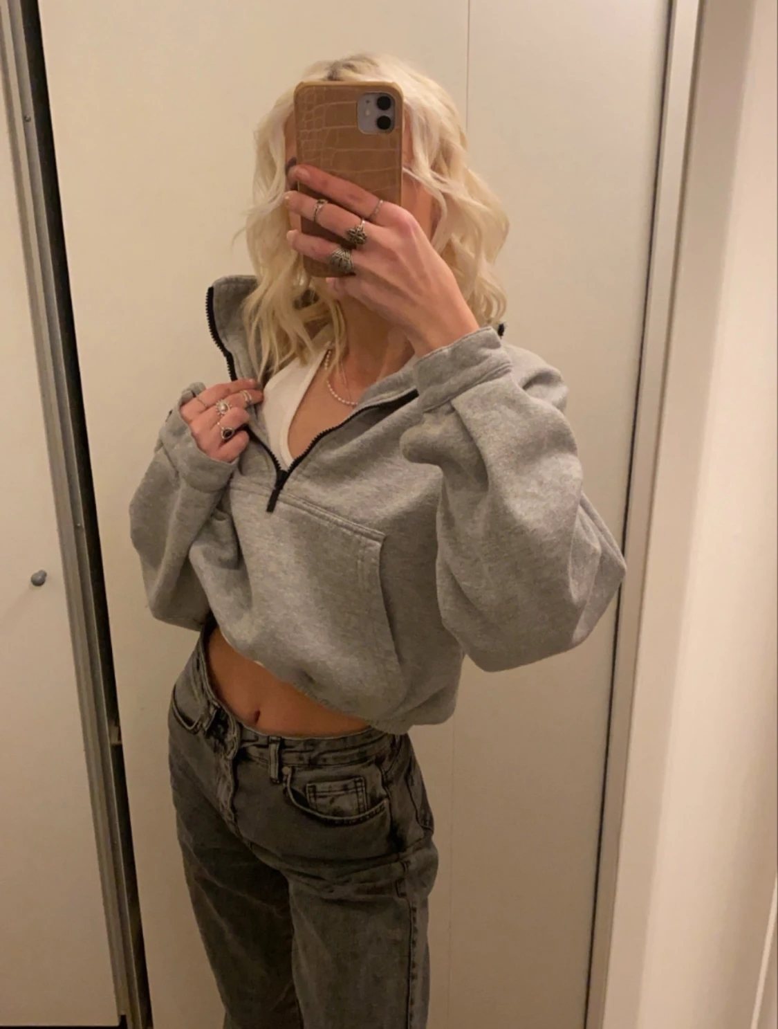 Grå half zip hoodie  - 3