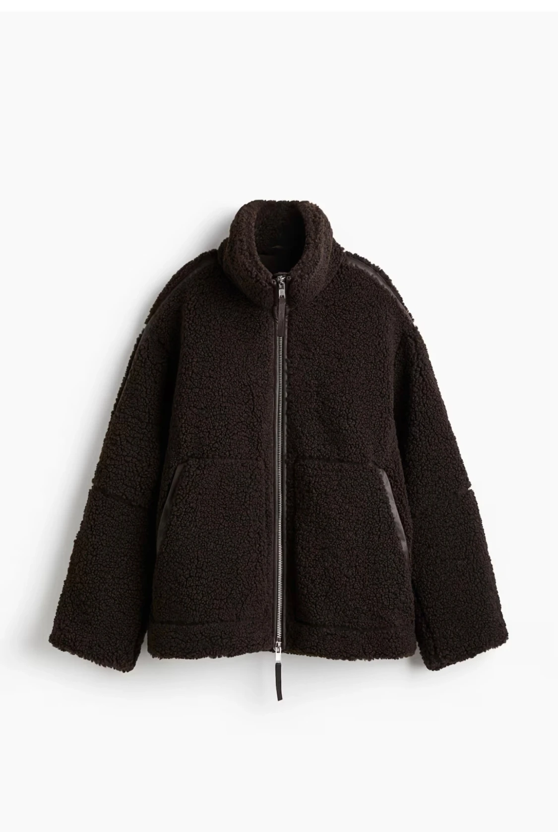 Mörkbrun teddyjacka med dragkedja