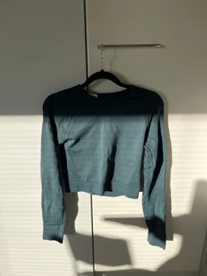 Mörkgrön träningströja - Snygg mörkgrön croppad tröja från Lager157 med rund halsringning och långa ärmar. Använd sparsamt, i gott skick!