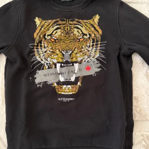 Svart tröja med tigertryck Alessandro Zavetti - Svart sweatshirt från Alessandro Zavetti med stort broderat tigerhuvud i gult och orange framtill. Tröjan har rund halsringning och tryckt logga med röd detalj. Perfekt för dig som vill sticka ut med en cool och unik look.