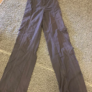 Smutslila cargo byxor - Byxorna är jättefina med många fickor tillräckligt stora för dina föremål (bl.a mobil).  Plagget har blivit använd några få gånger men är fortfarande som ny! 