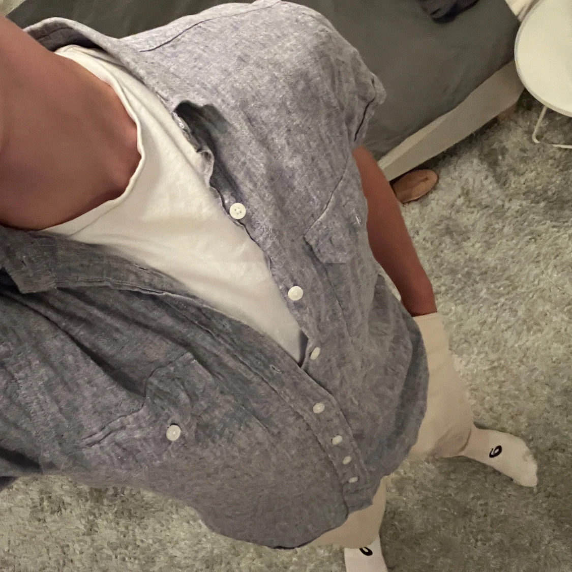 Ljusblå linneskjorta  - 90