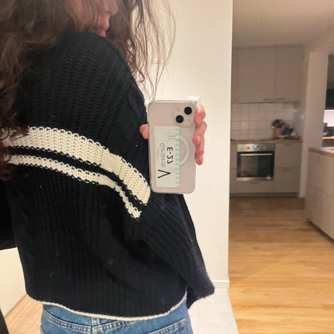 Marinblå stickad kofta med dragkedja - 90