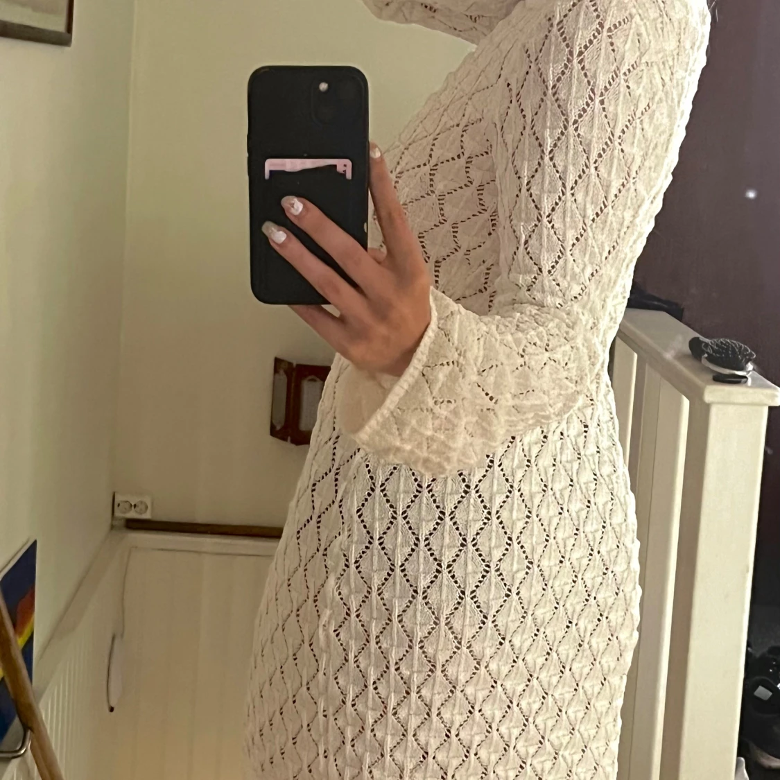 vit stickad klänning - 90
