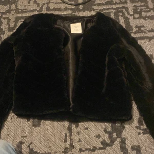 Svart pälsjacka från Lindex Kids - Säljer en supermjuk och stilren svart pälsjacka från Lindex Kids. Jackan är perfekt för att hålla sig varm och snygg under kyliga dagar. Den har en elegant design med en slät insida och diskreta knäppningar framtill. Passar barn i åldern 10-12 år.