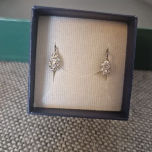 Glittriga örhängen i silver - Säljer ett par eleganta örhängen i silver med glittrande stenar. De har en droppformad design och kommer i en fin presentask. Perfekta för att ge en touch av glamour till vilken outfit som helst!