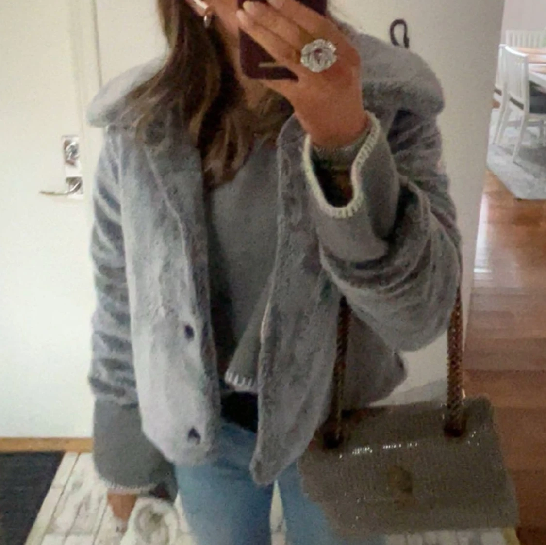 Grå pälsjacka - 90