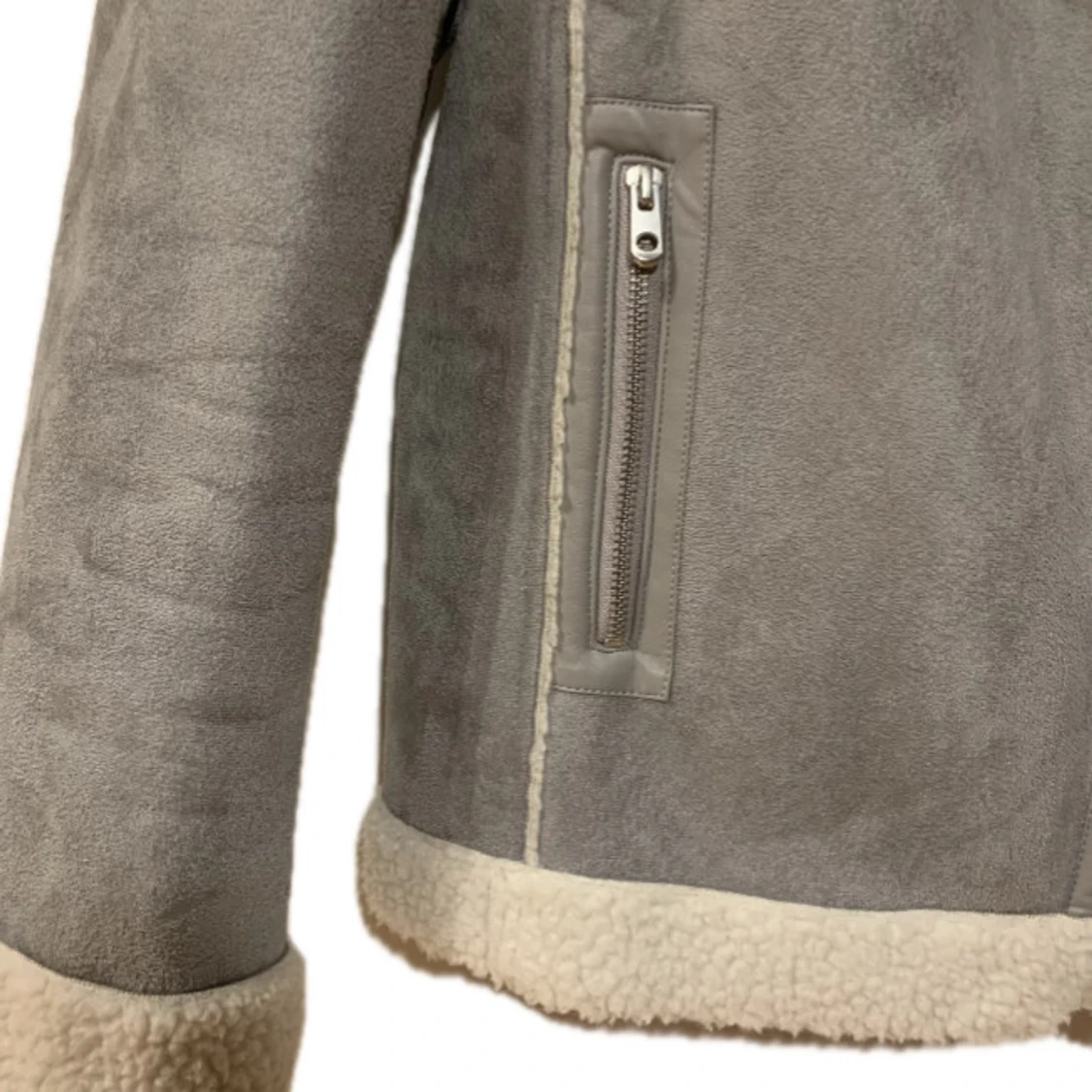 Grå vit Teddy jacka  - 90